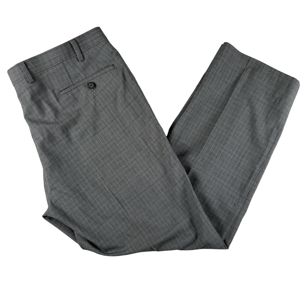 Ralph Lauren Pants Mens 38x29 Gray Plaid Microfiber Flat Front Dress Slacks